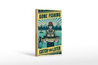 Holzschild Retro 12x18cm Gone Fishing Angeln
