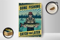 Holzschild Retro 12x18cm Gone Fishing Angeln