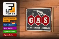 Holzschild Retro 18x12cm Gas Auto next service 100 Benzin