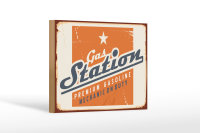 Holzschild Retro 18x12cm Gas Station Premum Tankstelle