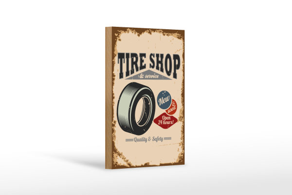 Holzschild Retro 12x18cm Tire Shop Reifen Service