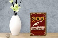 Holzschild Retro 12x18cm Gas and Oil Last chance