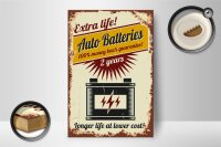 Holzschild Retro 12x18cm Extra Life Auto Batteries