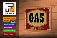 Holzschild Hinweis 12x18cm GAS open 24 hours
