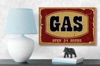 Holzschild Hinweis 12x18cm GAS open 24 hours