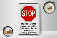 Holzschild Hinweis 12x18cm Stop Müll und Unrat verboten