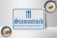 Holzschild Hinweis 18x12cm Stammtisch hier sitzen (weiß)