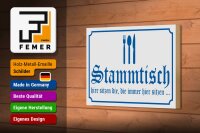 Holzschild Hinweis 18x12cm Stammtisch hier sitzen (weiß)