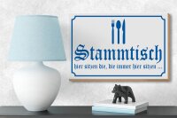 Holzschild Hinweis 18x12cm Stammtisch hier sitzen (weiß)