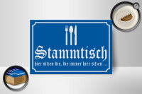 Holzschild Hinweis 18x12cm Stammtisch hier sitzen (blau)