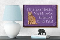 Holzschild Spruch 18x12cm bin total tierlieb oft für Katze
