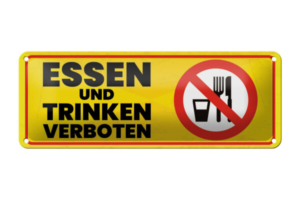 Blechschild Hinweis 27x10 cm Essen und Trinken Verboten Schild