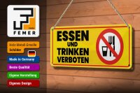 Blechschild Hinweis 27x10 cm Essen und Trinken Verboten Schild