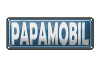 Blechschild Hinweis 27x10 cm Papamobil blaues Deko Schild