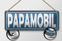 Blechschild Hinweis 27x10 cm Papamobil blaues Deko Schild
