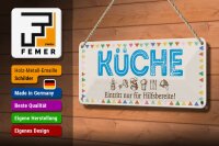 Blechschild Hinweis 27x10 cm Küche Eintritt nur für Hilfsbereite Deko Schild