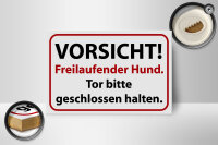 Holzschild Hinweis 18x12cm Vorsicht Freilaufender Hund