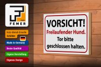 Holzschild Hinweis 18x12cm Vorsicht Freilaufender Hund