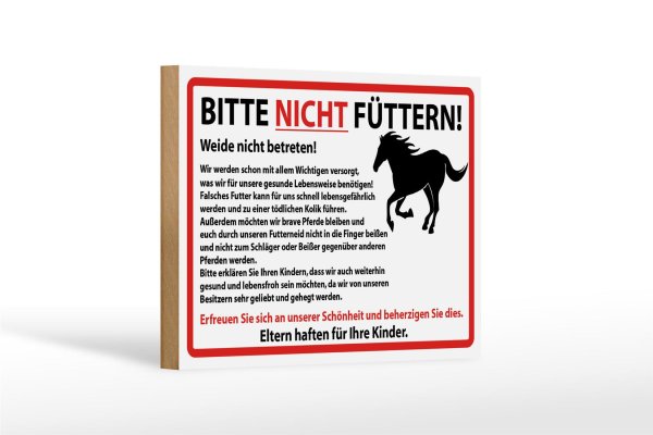 Holzschild Hinweis 18x12cm Bitte nicht füttern Pferde