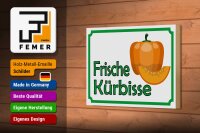 Holzschild Hinweis 18x12cm frische Kürbisse Hofladen