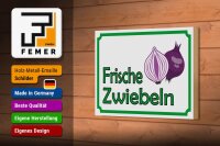 Holzschild Hinweis 18x12cm frische Zwiebeln Hofladen
