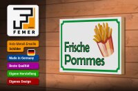 Holzschild Hinweis 18x12cm frische Pommes Restaurant