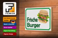 Holzschild Hinweis 18x12cm frische Burger Restaurant