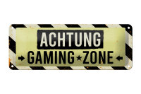 Blechschild Hinweis 27x10 cm Achtung gaming zone Deko Schild
