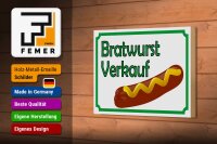 Holzschild Hinweis 18x12cm Bratwurst Verkauf Restaurant