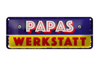 Blechschild Hinweis 27x10 cm Papas Werkstatt blaues Deko...