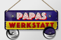 Blechschild Hinweis 27x10 cm Papas Werkstatt blaues Deko...