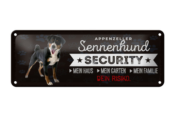 Blechschild Hund 27x10 cm Appenzeller Sennenhund Security Deko Schild