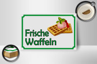 Holzschild Hinweis 18x12cm frische Waffeln Verkauf