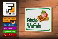 Holzschild Hinweis 18x12cm frische Waffeln Verkauf