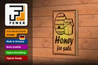 Holzschild Hinweis 12x18cm Honey for sale Honig Verkauf