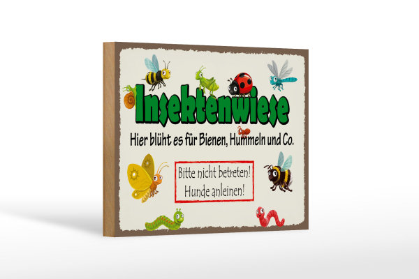 Holzschild Hinweis 18x12cm Insektenwiese Bienen Hummeln