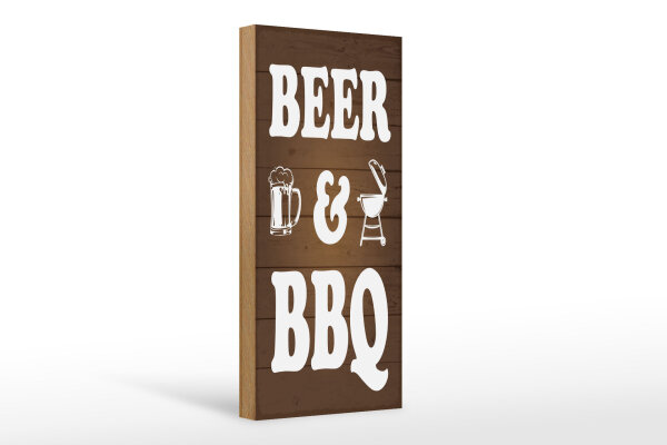 Holzschild Hinweis 27x10 cm Beer and BBQ Grill Bierglas Deko Schild