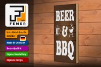 Holzschild Hinweis 27x10 cm Beer and BBQ Grill Bierglas Deko Schild