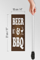 Holzschild Hinweis 27x10 cm Beer and BBQ Grill Bierglas Deko Schild