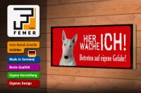 Holzschild Spruch 27x10 cm Hier Wache Ich Bull Terrier Deko Schild