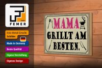 Holzschild Spruch 18x12cm Mama grillt am besten