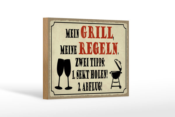 Holzschild Spruch 18x12cm mein Grill meine Regeln 2 Tipps