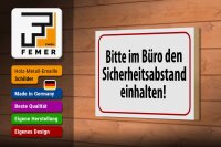 Holzschild Hinweis 18x12cm im Büro Sicherheitsabstand