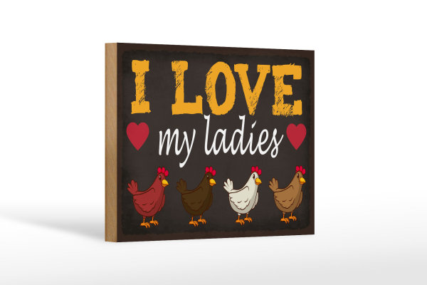 Holzschild Spruch 18x12cm Hühner i love my ladies