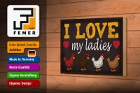 Holzschild Spruch 18x12cm Hühner i love my ladies