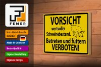 Holzschild Warnschild 18x12cm Wertvoller Schweinebestand