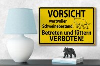 Holzschild Warnschild 18x12cm Wertvoller Schweinebestand