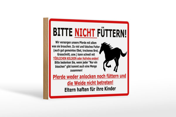 Holzschild Warnschild 18x12cm (Pferd) Bitte nicht füttern