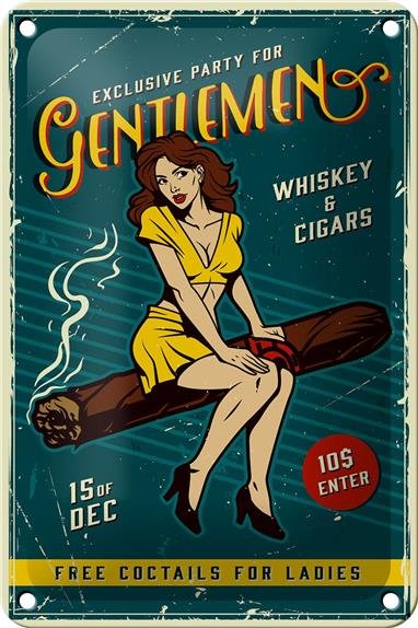 Blechschild Retro 12x18cm Pinup exclusive party gentlemen
