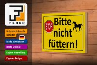Holzschild Hinweis 18x12cm Stop Bitte nicht füttern (Pferd)